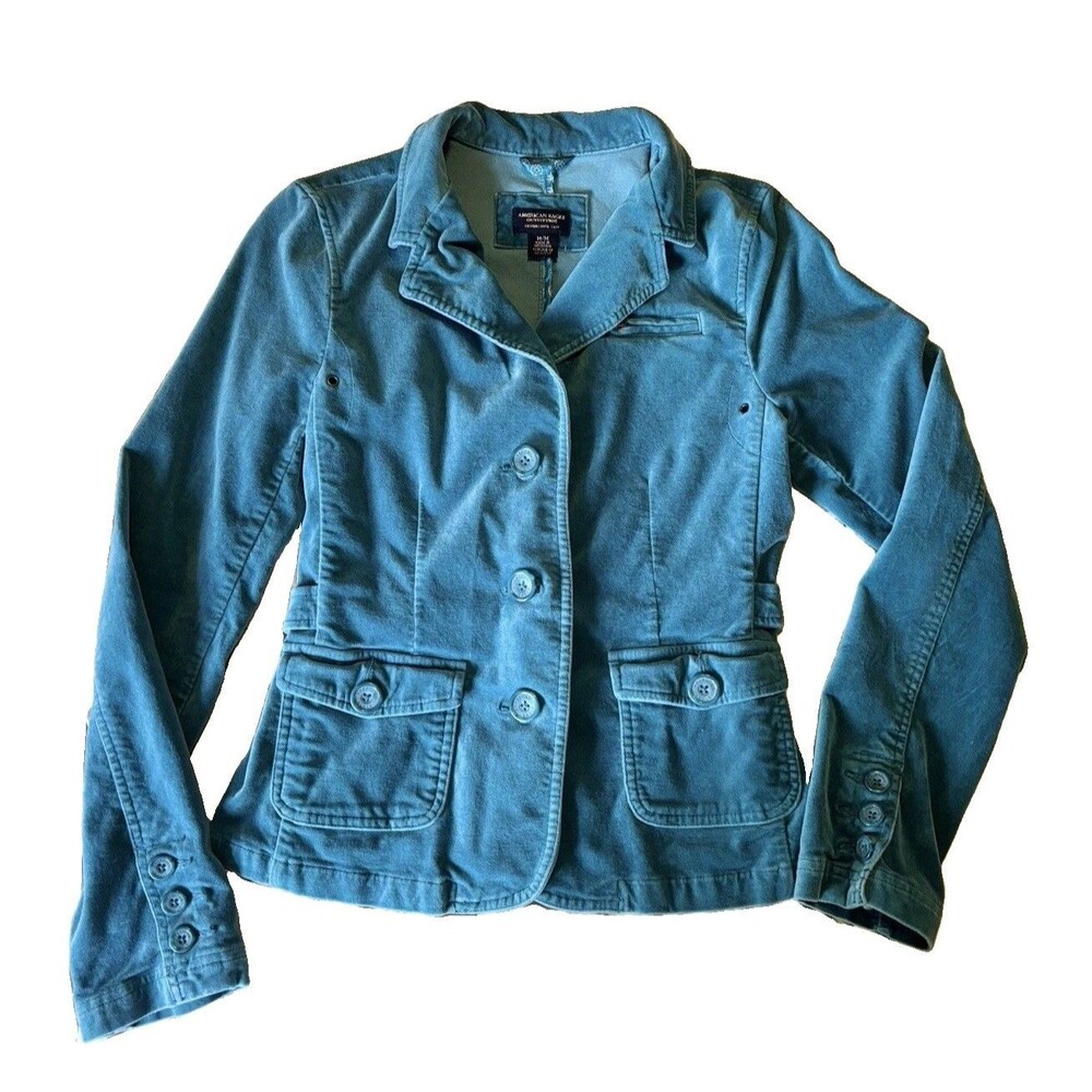 Vintage American Eagle Outfitters Teal Velvet Blazer Jacket Blazer Women's M Y2K